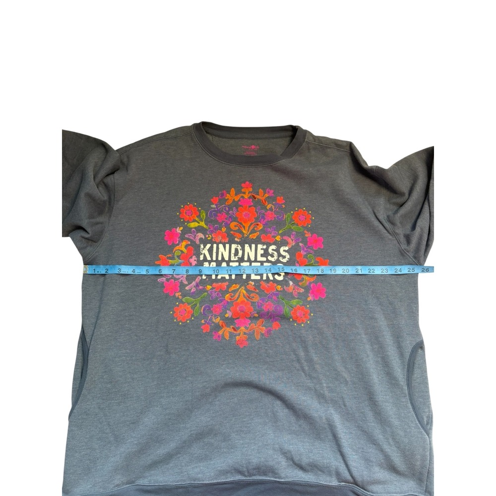 Natural Life Kindness Matters NWOT Floral Graphic Sweatshirt Gray XXL Pockets - Picture 4 of 8